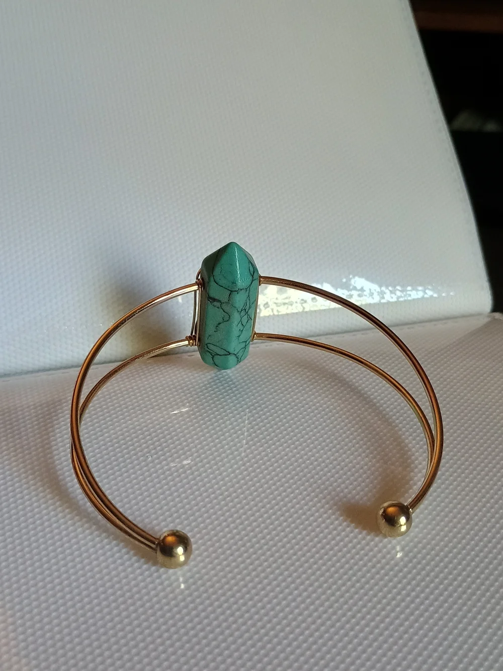 Rose Gold Wire Cuff Bracelet with Turquoise Stone
